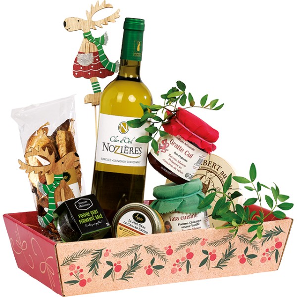 Bandeja cartão retangular SINFONIA kraft/vermelho/verde entrega plana (dimensões bandeja montada)