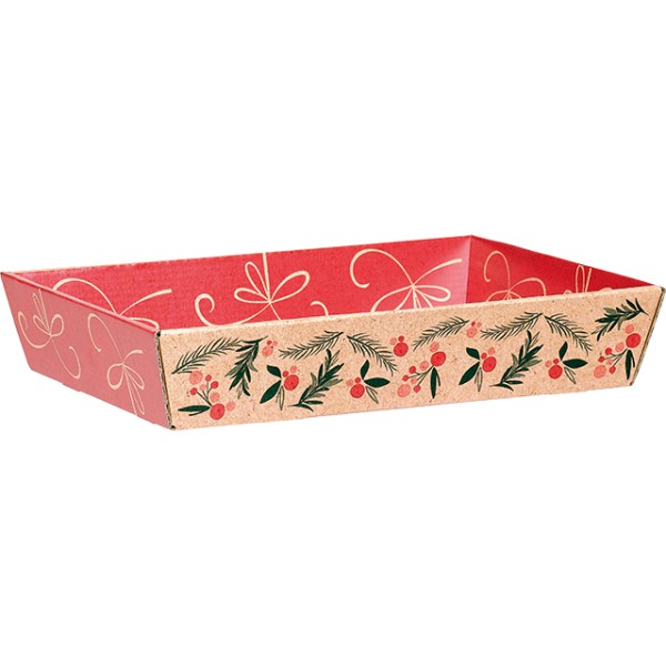 Bandeja cartón rectangular SINFONÍA kraft/rojo/verde entrega plana