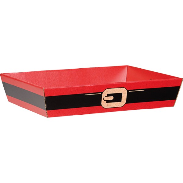 Bandeja cartón rectangular SANTA kraft/rojo/negro entrega plana