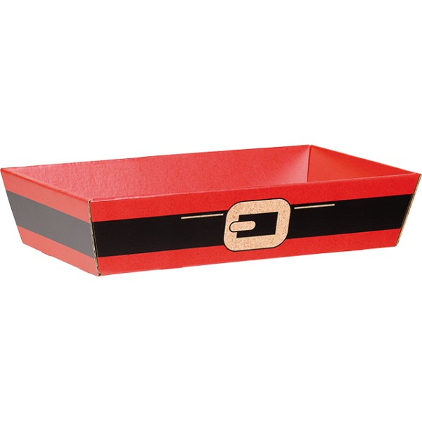 Bandeja cartão retangular SANTA kraft/vermelho/preto entrega plana (dimensões bandeja montada)