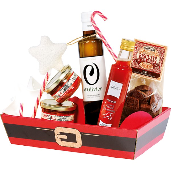 Corbeille carton rectangle SANTA kraft/rouge/noir livraison à plat ( dim. corbeille montée)