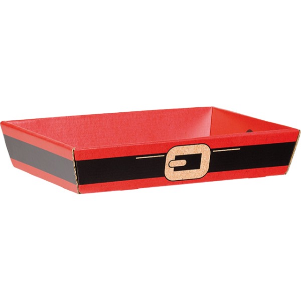Bandeja cartón rectangular SANTA kraft/rojo/negro entrega plana