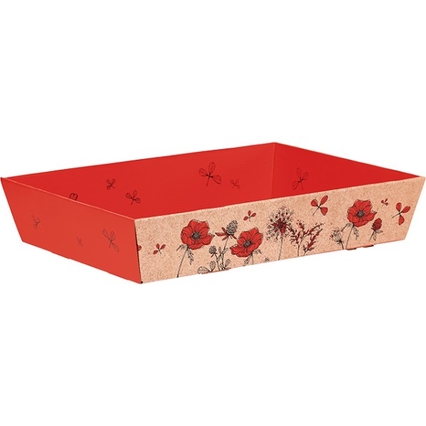 Tray cardboard rectangular COUNTRYSIDE AWAKENING kraft/red delivered flat