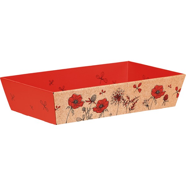 Corbeille carton rectangle EVEIL CHAMPETRE kraft/rouge livraison à plat ( dim. corbeille montée)