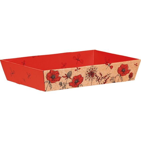 Corbeille carton rectangle EVEIL CHAMPETRE kraft/rouge livraison à plat ( dim. corbeille montée)