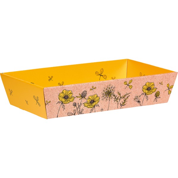 Bandeja cartón rectangular DESPERTAR CAMPESTRE kraft/amarillo entrega plana