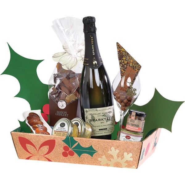 Tray cardboard rectangular NATURAL CHRISTMAS kraft/red/green delivered flat