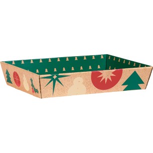 Corbeille carton rectangle NOEL NATURE kraft/rouge/vert...
