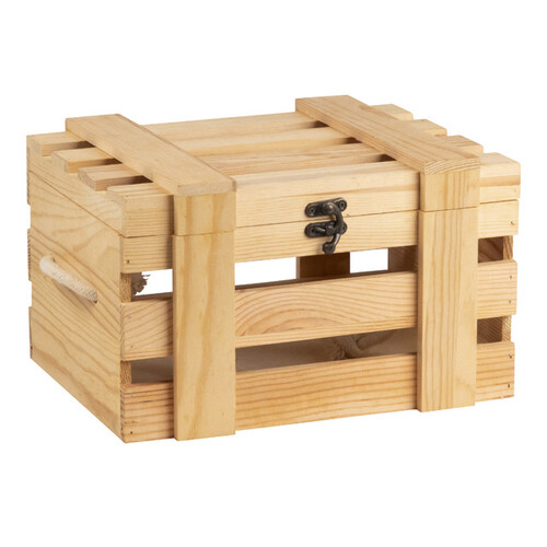 Caja madera rectangular 2 asas cordón cierre metálico