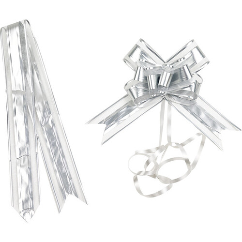 Pull up ribbon bow silver - pack of 10 pieces