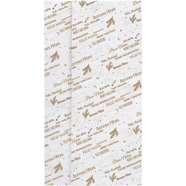 Papel de seda FELIZ NATAL cor branco/dourado - Pacote de 240 peças