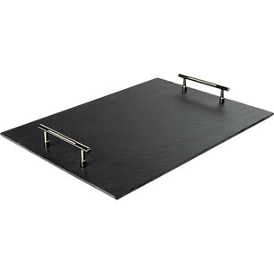 Plateau ardoise rectangle avec patins/poignées métal