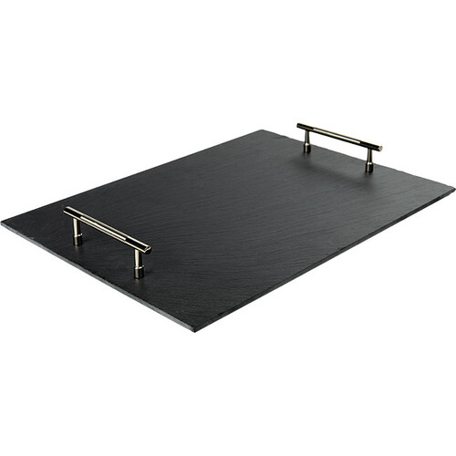 Plateau ardoise rectangle avec patins/poignées métal