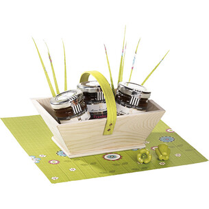 Basket wood rectangular green handle 2
