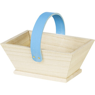 Basket wood rectangular blue handle
