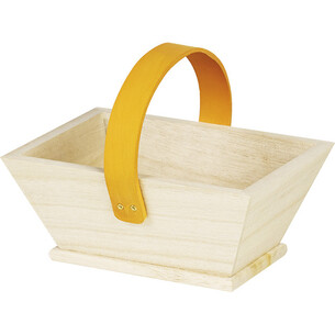 Basket wood rectangular orange handle