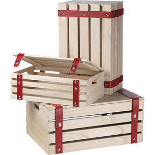 Coffret bois rectangle lanières simili cuir rouge...