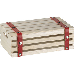 Coffret bois rectangle lanières simili cuir rouge...