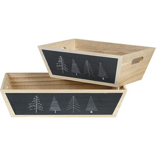 Crate wood rectangular nature/grey trees 2 handles 2