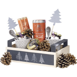 Crate wood rectangular nature/grey trees 2 handles