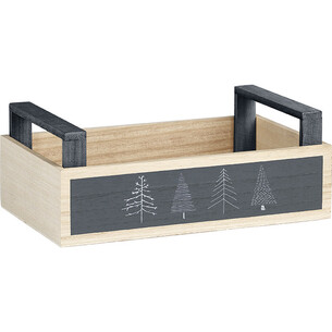 Cagette bois rectangle nature/gris décor sapins poignées 2
