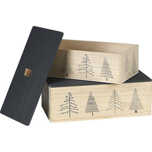 Coffret bois rectangle nature/gris décor sapins angles...