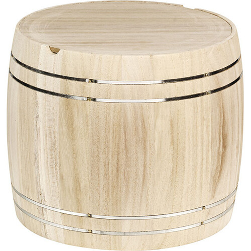 Caja madera forma barril
