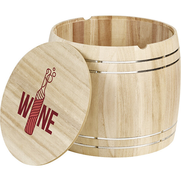 Caja madera forma barril