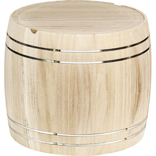 Caja madera forma barril