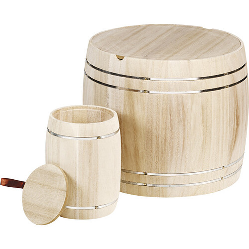 Caja madera forma barril