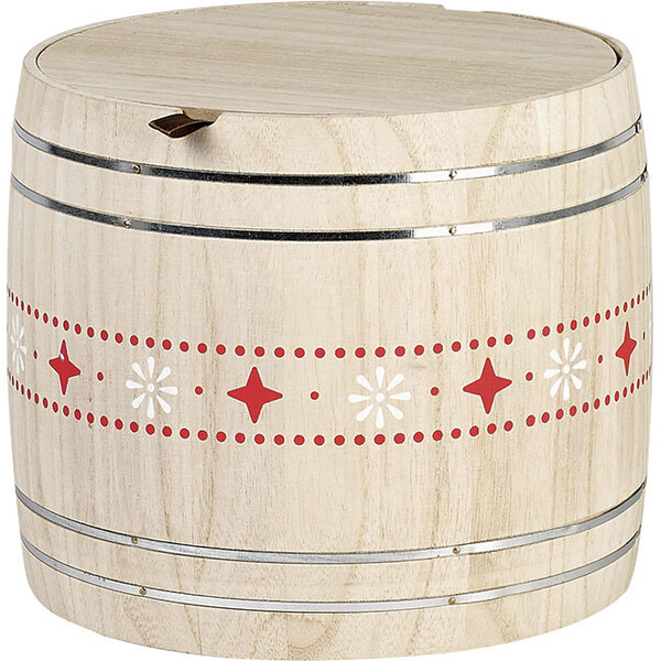 Coffret bois forme tonneau nature motifs rouge/blanc-Les Bonnes Affaires 2026