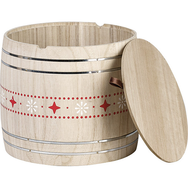Coffret bois forme tonneau nature motifs rouge/blanc-Les Bonnes Affaires 2026