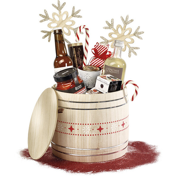 Caja madera con diseño rojo/blanco