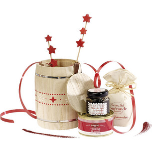 Coffret bois forme tonneau nature motifs rouge/blanc-Les... 2