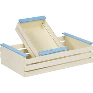 Cagette bois rectangle larges lattes nature/bleu 2