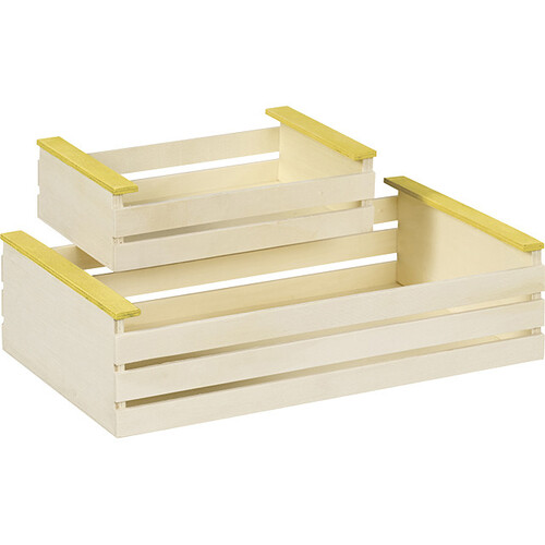 Cagette bois rectangle larges lattes nature/jaune