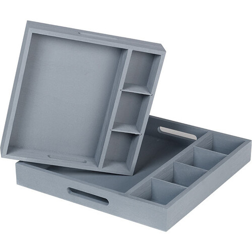 Tray wood square 2 rows /3 removable separations grey