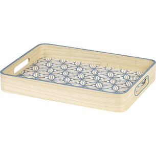 Tray wood rectangular round corners grey flower design