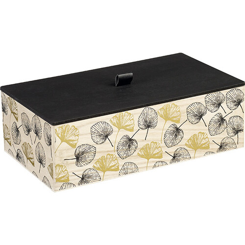 Caja madera rectangular dorado/negro motivo hojas