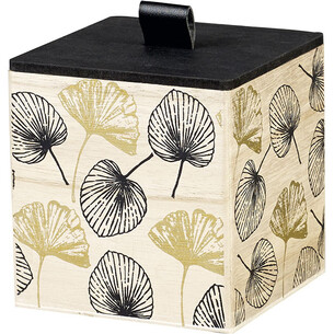 Coffret bois carré coloris or/noir décor feuilles