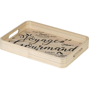 Plateau bois rectangle décor VOYAGE GOURMAND noir angles...