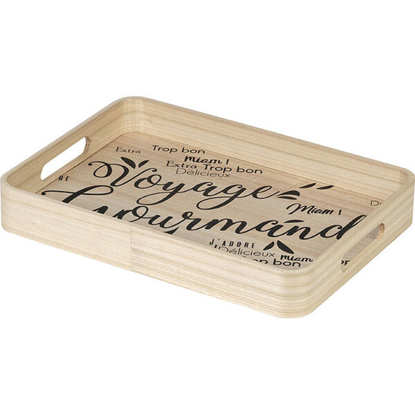 Bandeja madeira retangular VOYAGE GOURMAND preto cantos arredondados alças
