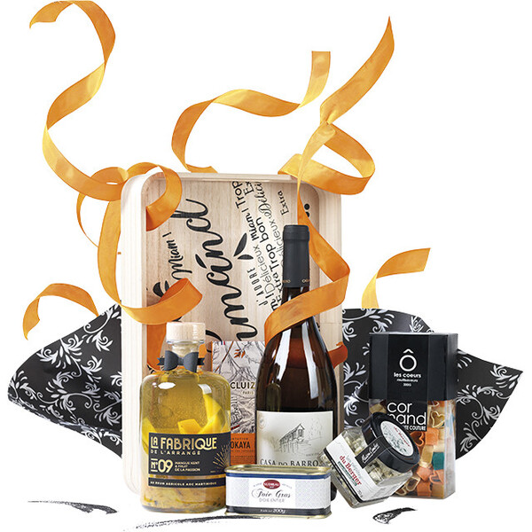 Bandeja madeira retangular VOYAGE GOURMAND preto cantos arredondados alças