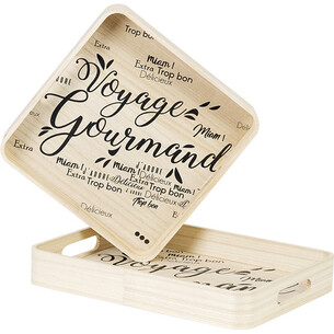 Tray wood square VOYAGE GOURMAND black round corners handles 2