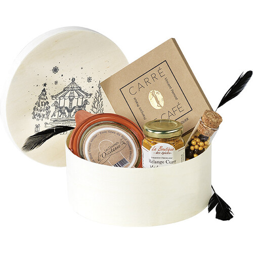 Box wood round MERRY CHRISTMAS natural grey