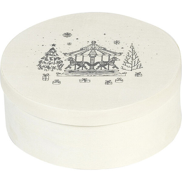 Coffret bois rond nature décor BONNES FÊTES coloris gris