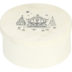 Coffret bois rond nature décor BONNES FÊTES coloris gris