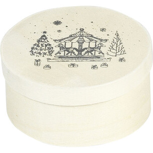 Box wood round MERRY CHRISTMAS natural grey