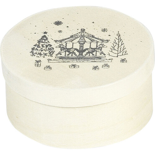 Caja madera redonda FELIZ NAVIDAD natural  gris