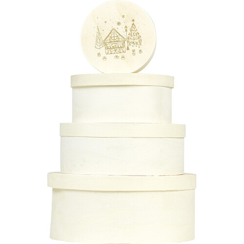 Coffret bois rond nature décor BONNES FÊTES...